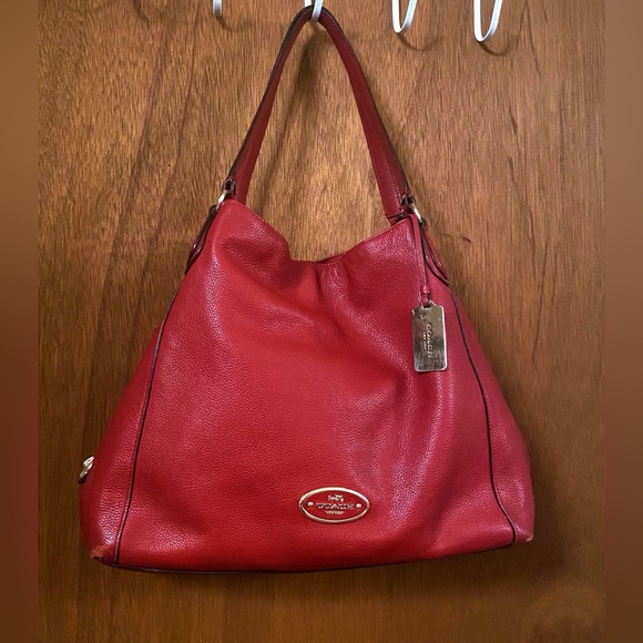 Coach Edie Burgundy Leather Shoulder bag Tote Large - Picture 13 of 14